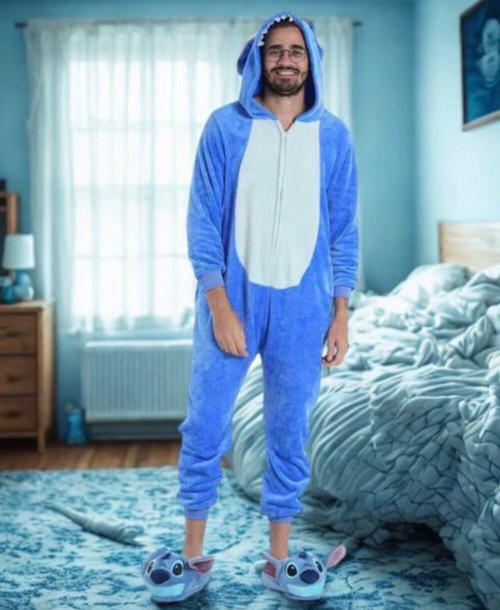 XXLOG Blue Alien Stitch Style Adult Onesie Pajamas Costume M New